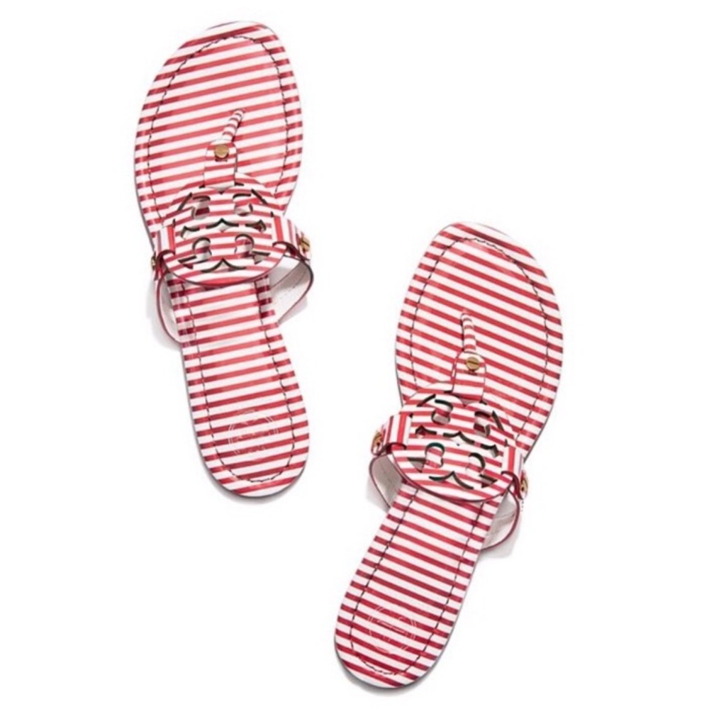 Tory Burch Striped Miller Sandal Patent Leather